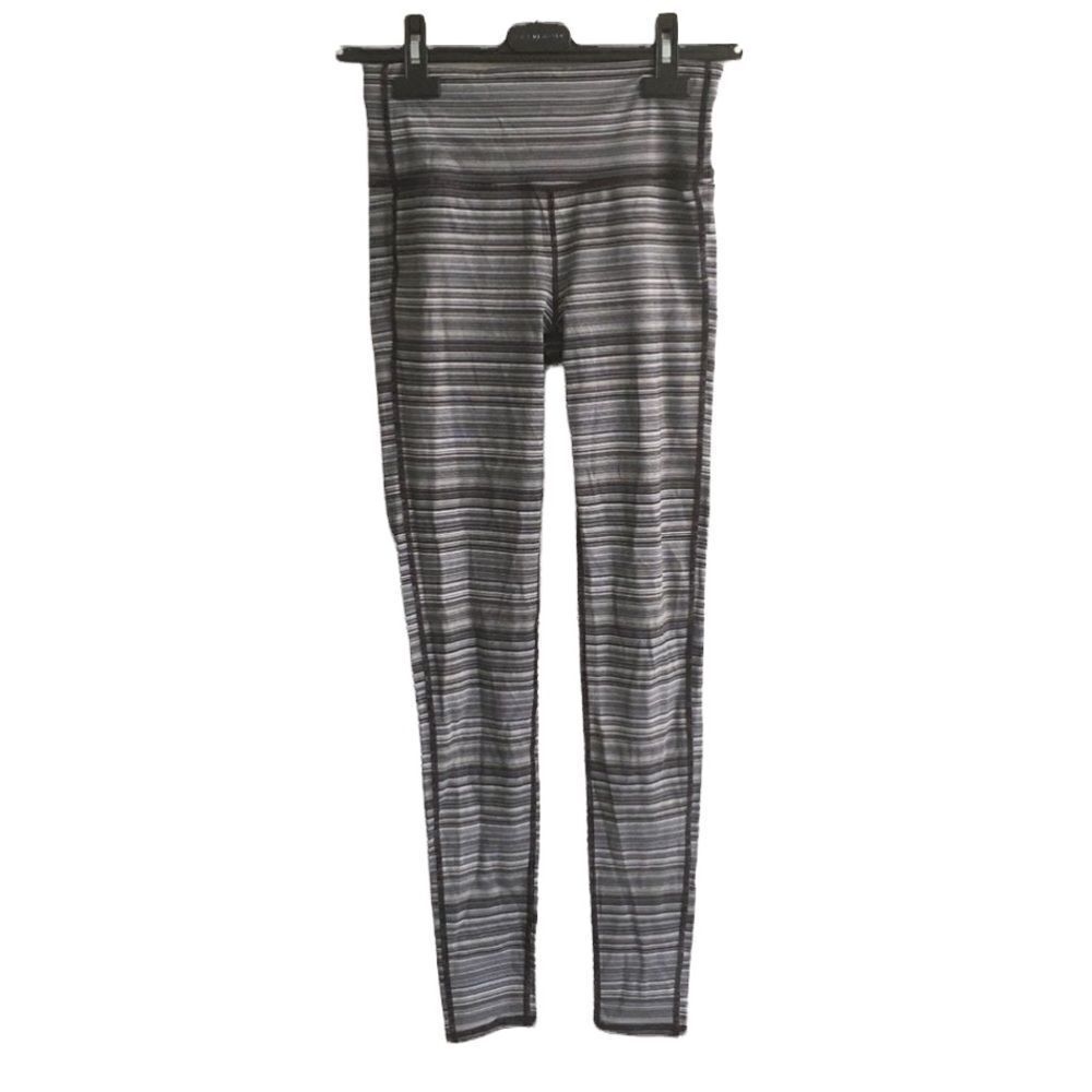 Athleta Chatauranga Leggings Tights Pants Black White Stripe Size Small